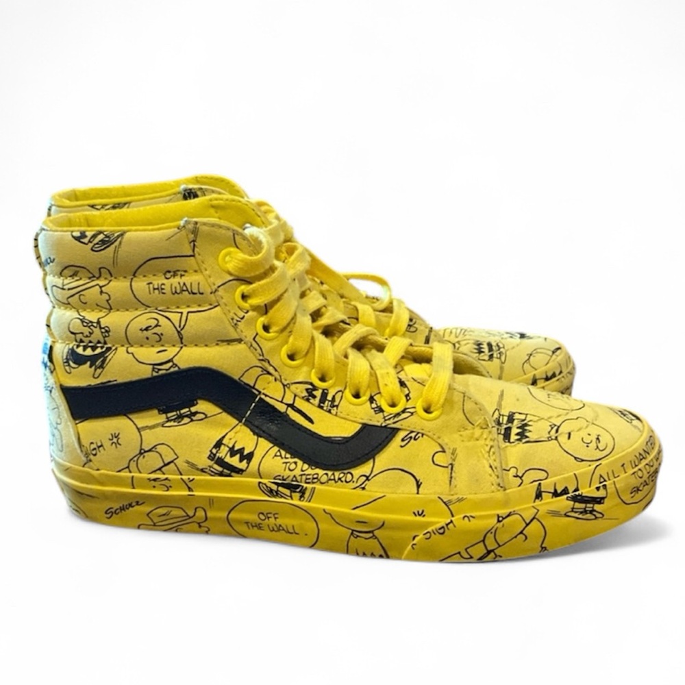 Vans RARE Old Skool Snoopy Cartoon Yellow High tops SZ 7.5 Women or 6 Men